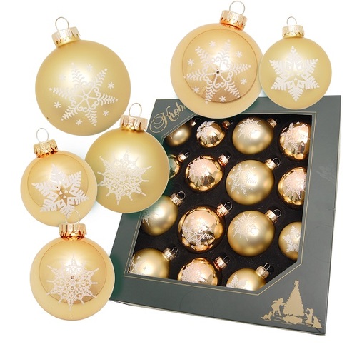 GOLD 5cm/6cm/7cm Glass ball assortment snowflake