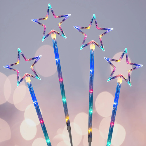 4 LED Solar Star Pathway Multicolour Lights