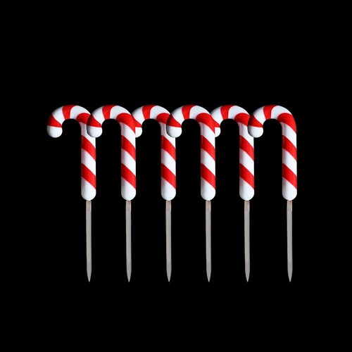 Set of 6 LED Candy Cane Stakes Dual Power Solar/Plugin