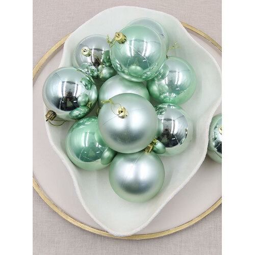 80mm Christmas Baubles Mint 45 Balls Gloss Pearl Matt