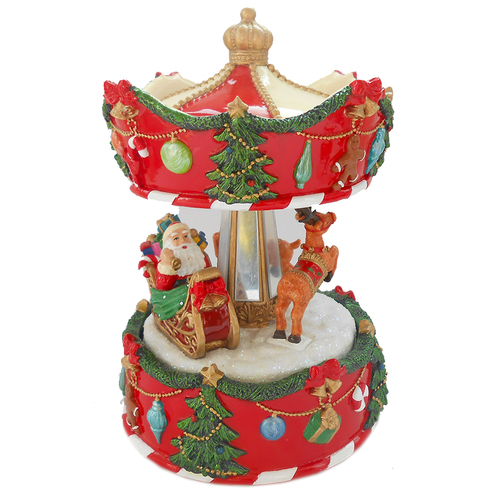 Santa Sleigh and Reindeer Music Carousel 16.5cm