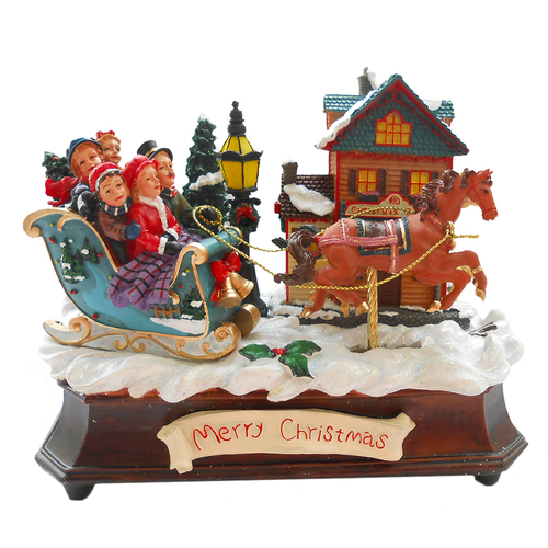 Christmas Musical Box Sleigh and Horse 15cm