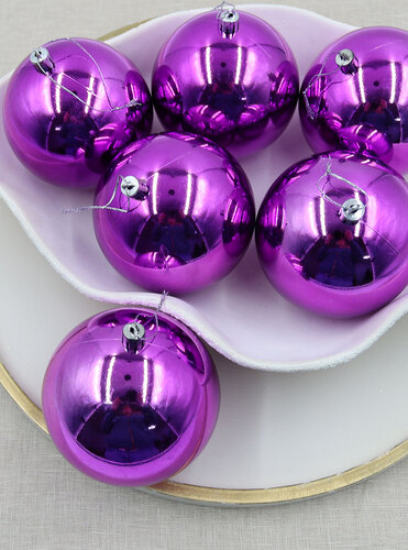 100mm Christmas Baubles Purple 24 Balls Gloss