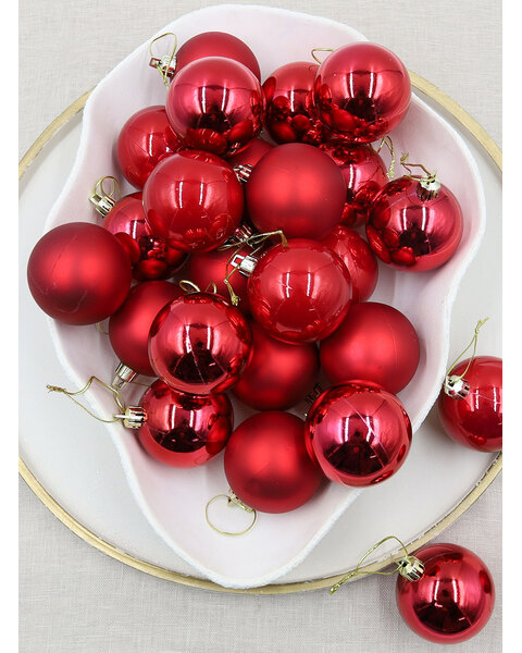 RED  60mm Christmas Baubles Gloss Pearl Matt