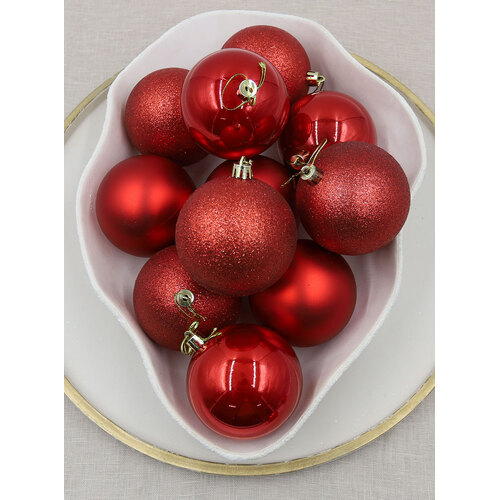 RED  80mm  Christmas Baubles Gloss Glitter Matt  45 Pack