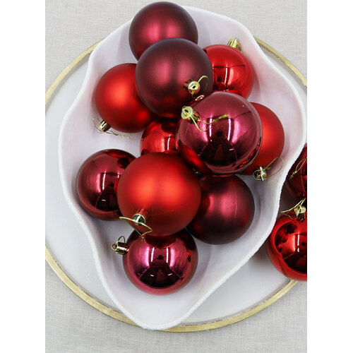 RED DARK RED 80mm Christmas Baubles Gloss Matt