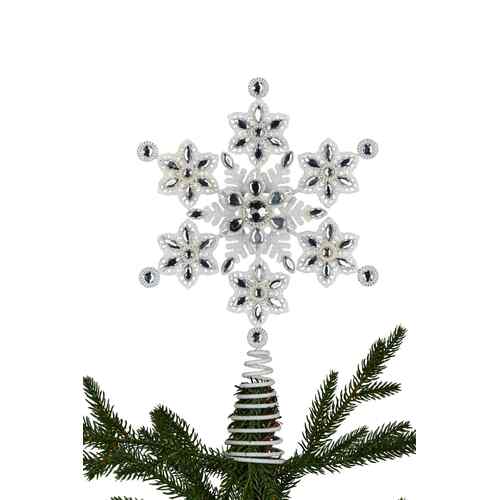 31cm Beaded White Snowflake Christmas Tree Topper