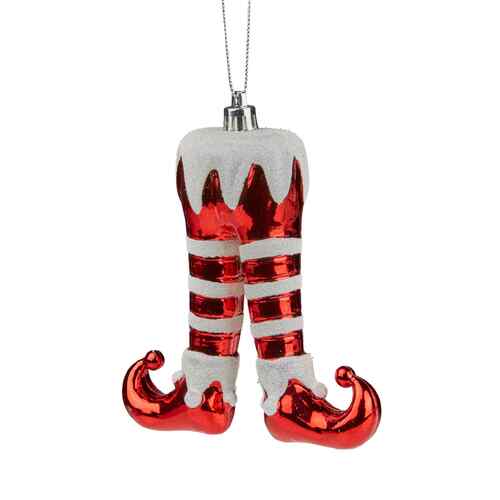 12cm Red & White Elf Leg Hanging Christmas Decoration 2 pack