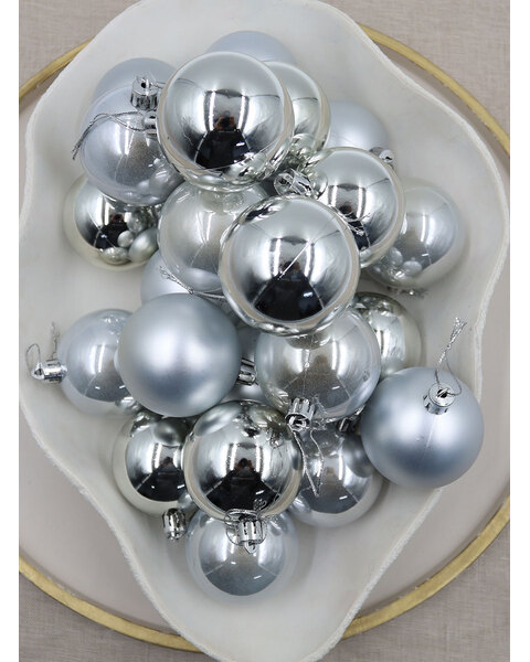 SILVER Christmas Baubles 70mm Gloss Pearl Matt