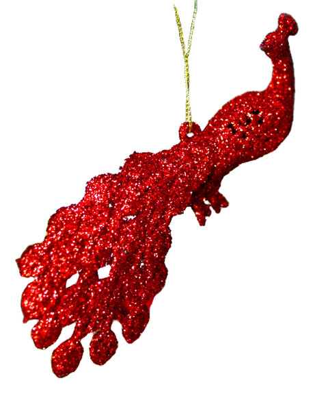 Red Peacock Hanging Tree Decorations 6 Pack