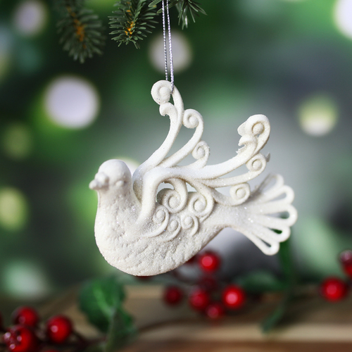 6 Christmas Hanging Ornament White Dove 