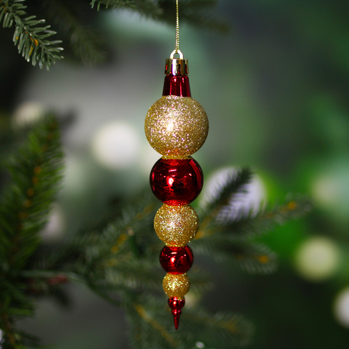 Christmas Tree Finial Bauble 6 Pack Red & Gold