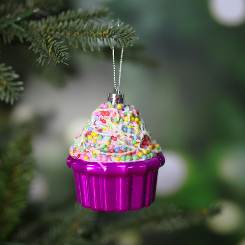 Christmas Tree Cupcake Bauble 3 Pack  Hot Pink Silver