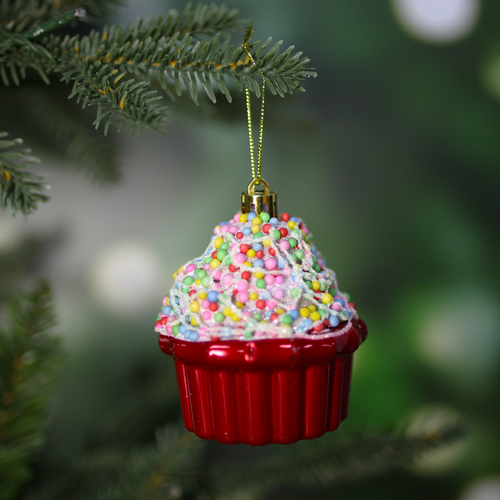 Christmas Tree Cupcake Bauble 3 Pack RED