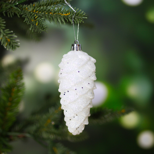 Christmas Tree Pinecone Bauble 4 Pack White