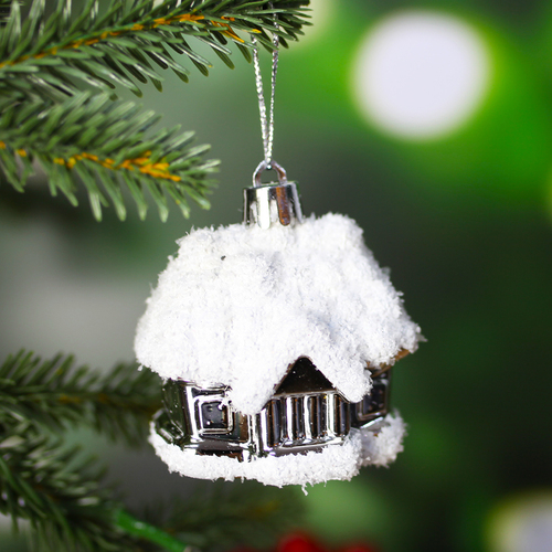 Christmas Tree Bauble House 4 Pack Silver