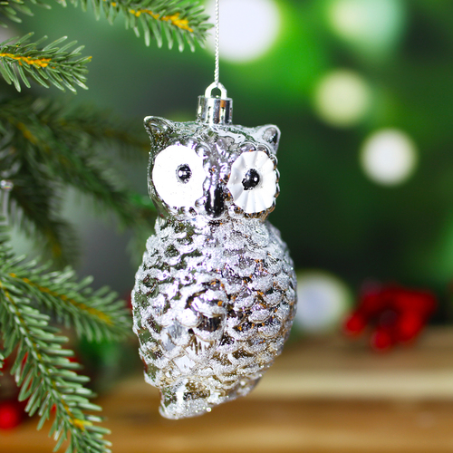 Christmas Tree Bauble Owl 3 Pack Silver
