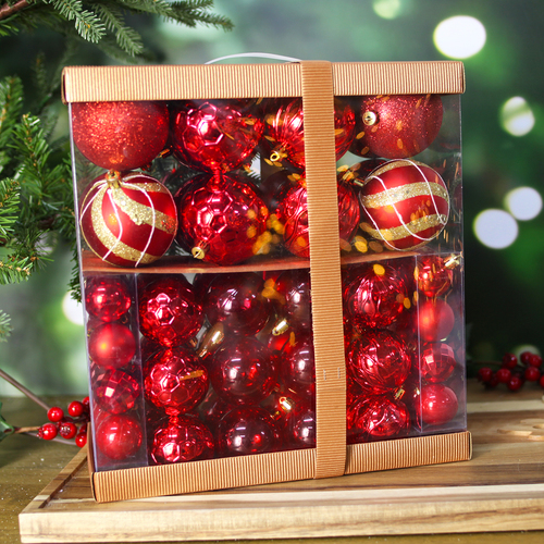 Christmas Tree Bauble 72pc Pack Red 