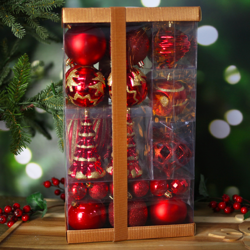 Christmas Tree Bauble 51pc Pack Red