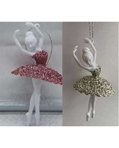 10cm Hanging Gold and Glitter Ballerina Christmas Decoration 12 Pack