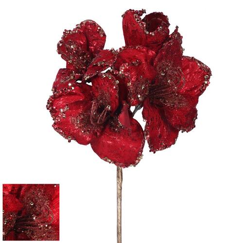Red Glitter Amarylis Flower Pick 76cm