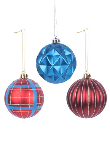 3 Designer Christmas Baubles 100mm