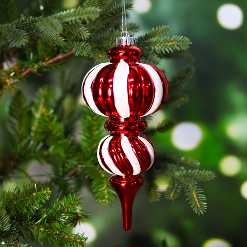 Red & White Finial Christmas Bauble - 200mm