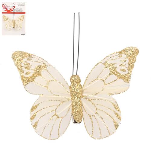 Butterfly Clip with Ivory & Champagne Glitter 80mm