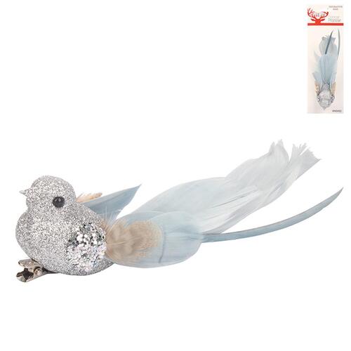 Silver Bird with Feathered Tail Ornament