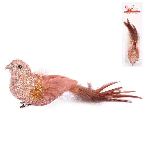 Rose Gold Bird with Feathered Tail Ornament