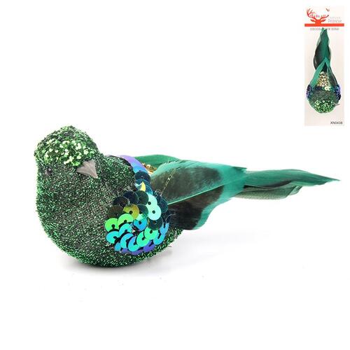 Green Bird with Feathered Tail Ornament