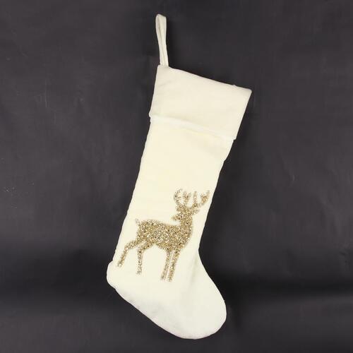 Ivory Velour Christmas Stocking with Reindeer