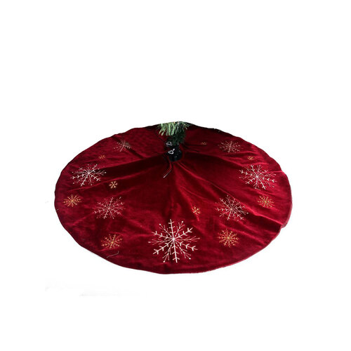 Christmas Tree Skirt Burgundy Velour With Embroiderry 1m
