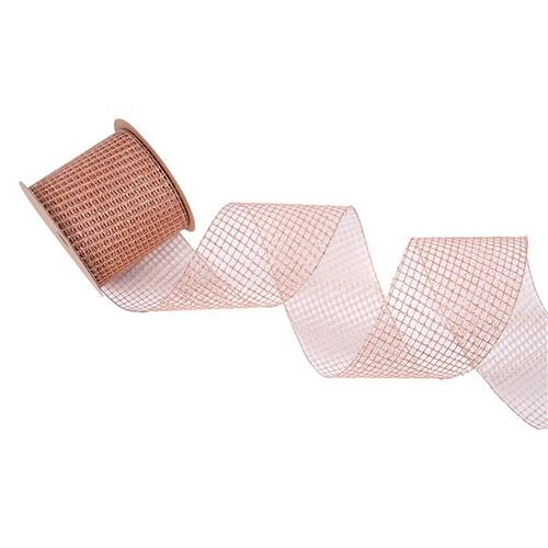 Rose Gold Mesh Ribbon With Wire Edge 10m