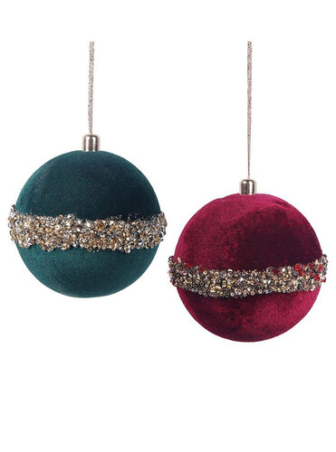 Velvet & Glitter Baubles Burgundy And Green