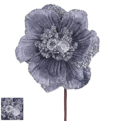 Silver Pick Magnolia Flower With Jewels 45cm