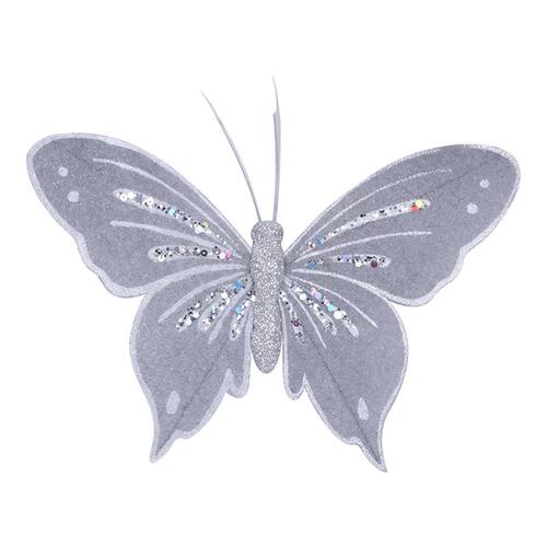 Butterfly Clip Grey Velour With Glitter 200mm