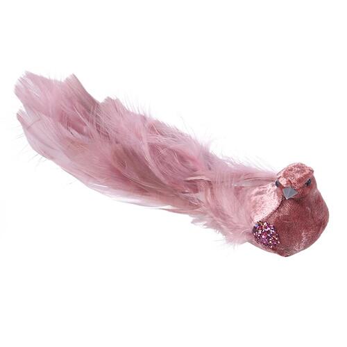 Pink Feathered Bird With Clip Tree Ornament 24cm