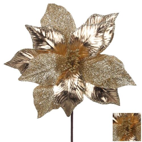 Gold Poinsettia Flower Pick 30cm