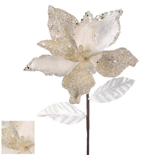 Ivory Poinsettia Flower Pick 45cm