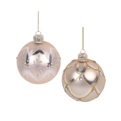 Christmas Glass Champagne Baubles Taupe & Ivory 80mm