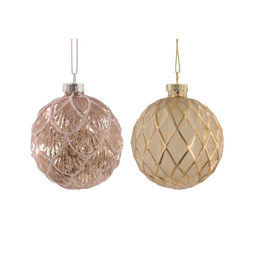 Christmas Pair Pink Glass Baubles 80mm