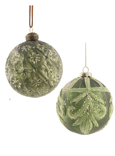 Christmas Sage Glass Baubles 100mm