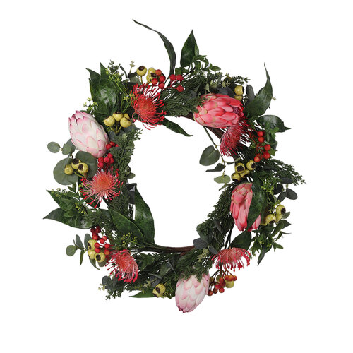 Pink Protea Christmas Wreath 66cm