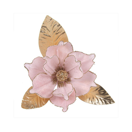 Pink And Gold Magnolia Flower Pick With Clip