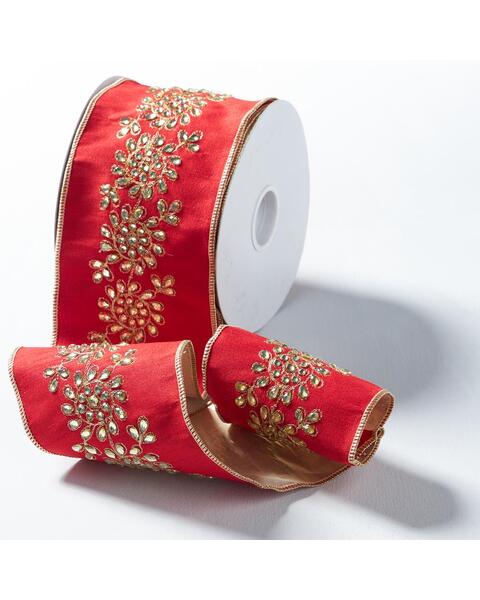 RED Durion Ribbon With CHAMPAGNE JEWELS 10CM x 5M