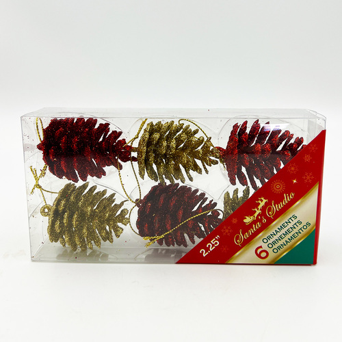 Glitter Pine Cones Gold And Red 5.7cm