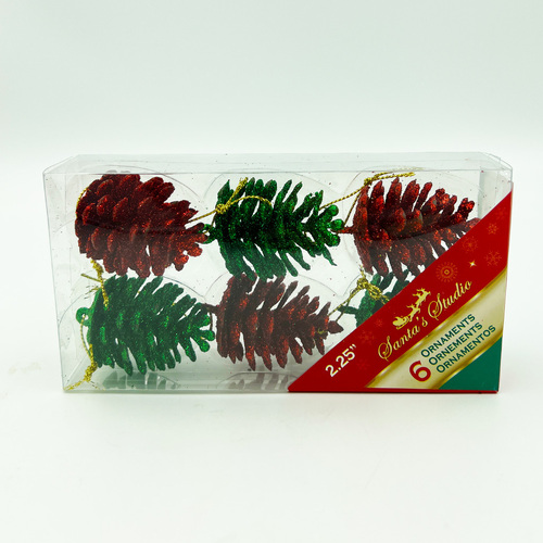 Glitter Pine Cones Green And Red 5.7cm