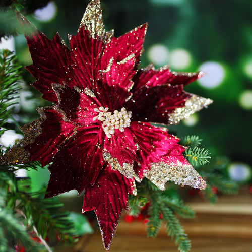 Burgundy Flower with Glitter Tips Pick 50cm