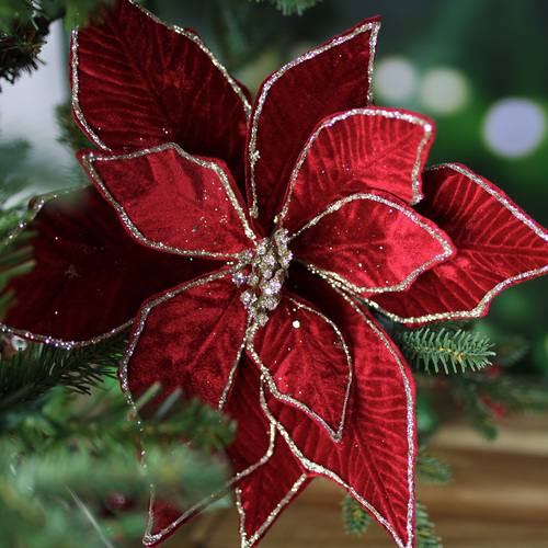 Burgundy Flower with glitter Pick50cm